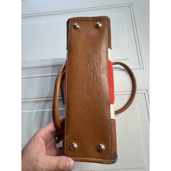 Michael Kors Hamilton Mono Red Stripe Canvas Leather Tote Large Lock Chain - Picture 3 of 10